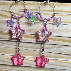 3/$25 Pink Star Charm Hoop Earrings